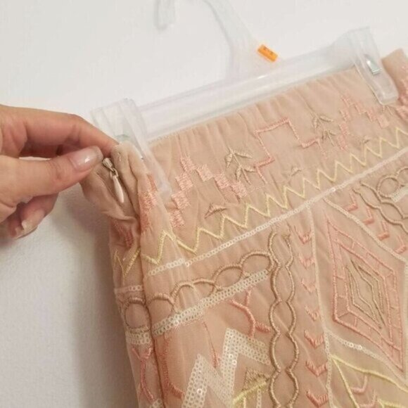 Nude Beaded Embroidered Aztec Mini Skirt - Picture 6 of 10